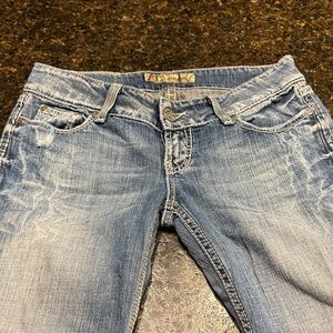 BKE Stella 27x31.5 Classic Blue Flap Pocket Boot Cut Jeans for Women